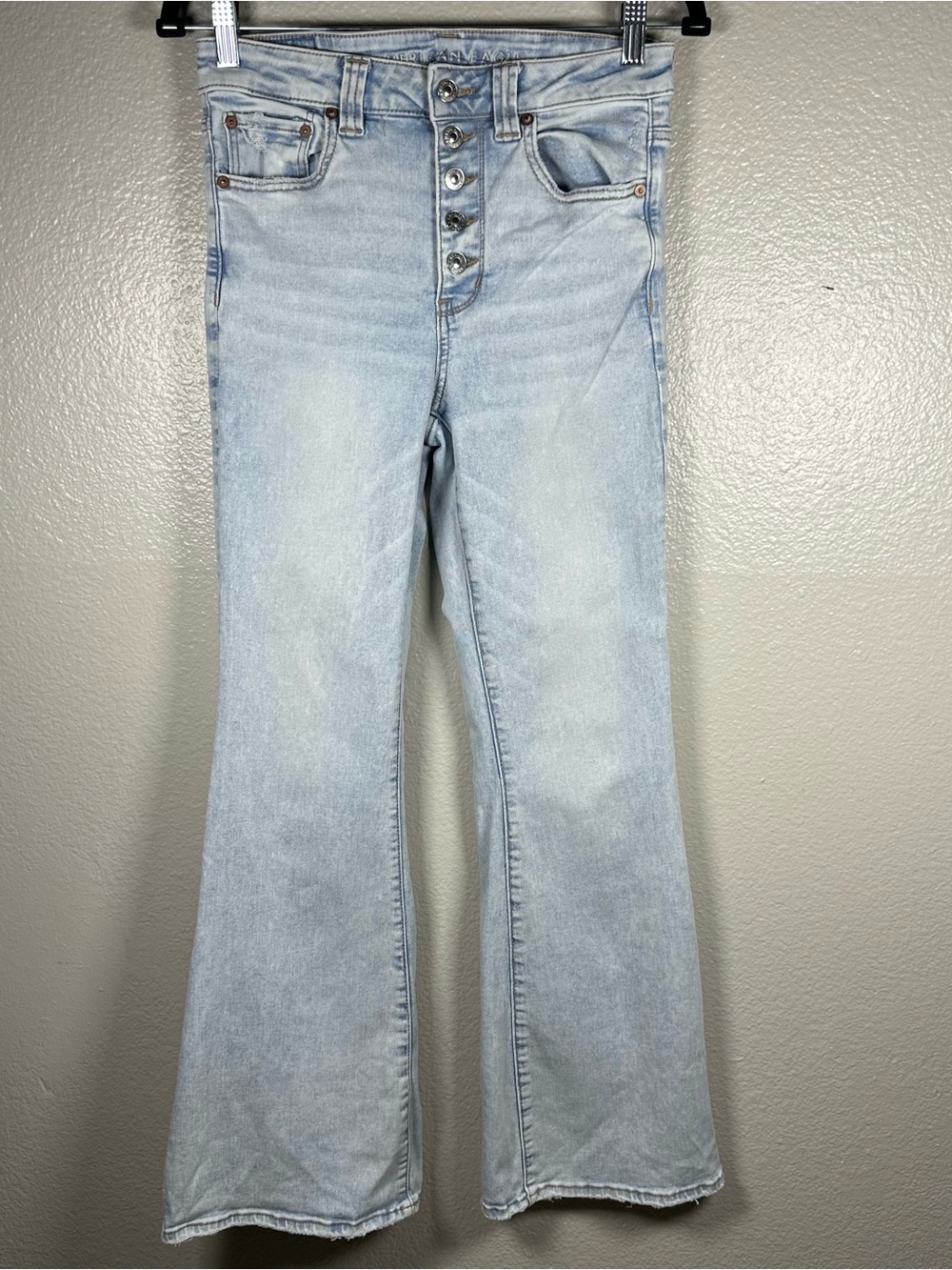 American Eagle  Light Wash Flare Button-Fly Jeans Hi-Rise Distressed SZ:6 R